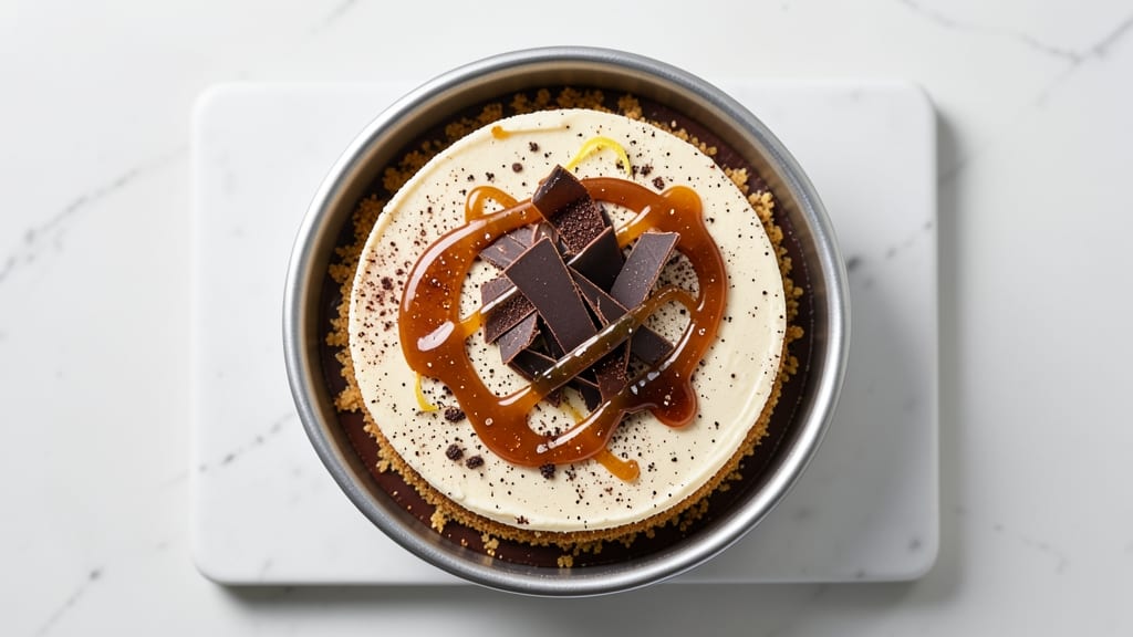 Caramel Chocolate Coffee Cheesecake Recipe: Coffee-Infused Swirls and Crispy Caramel Topping