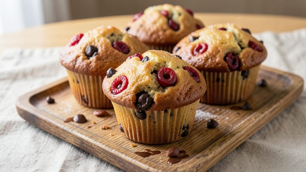 Cherry Chocolate Chip Muffins Recipe: Deep Cherry Burst and Buttery Chips